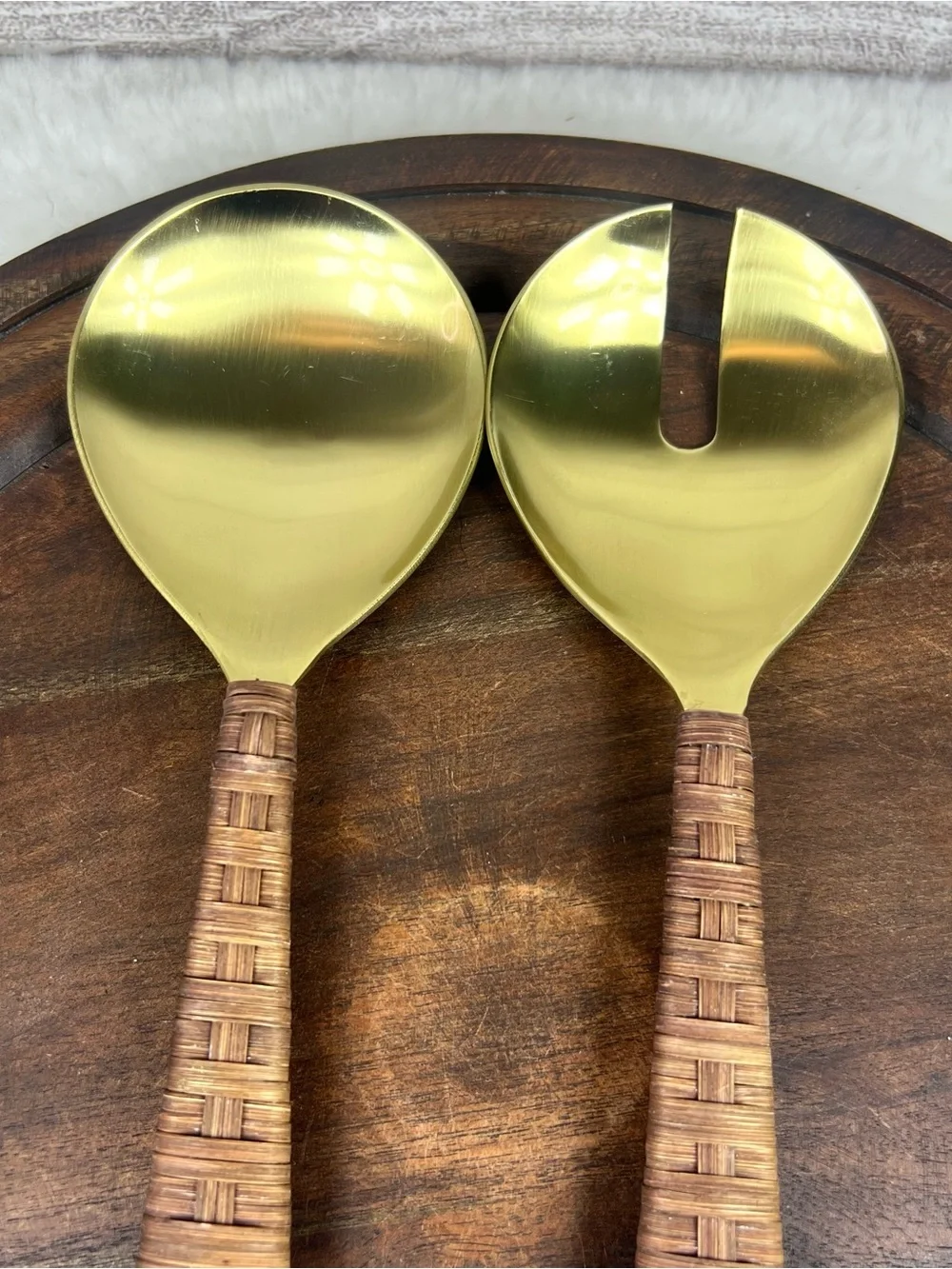 Zodax Gold Serving Utensils with Rattan Wrapped Handles Boho